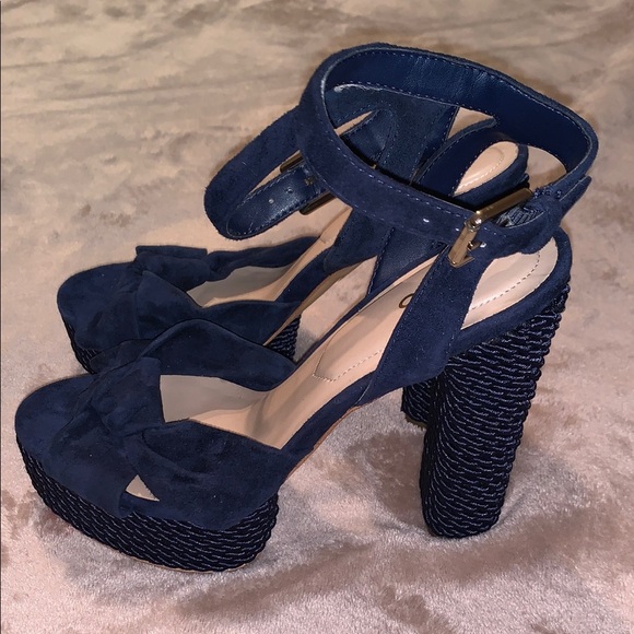 NWOT Aldo Suede Navy Leather Rope Wrapped Platform Chunky Heels Nautical 6 Woven - Picture 9 of 14